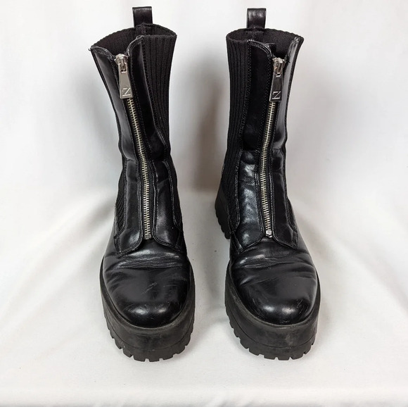 ZARA sz. 40/9 Flat Sock Ankle Boots Zipper Front Booties Combat Chunky Platform - Picture 8 of 15